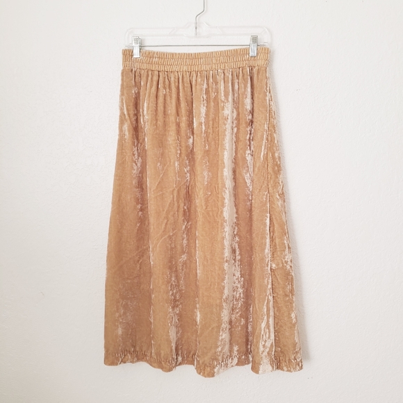 H&M Chrushed Velvet Cream Tan Midi Skirt - Picture 8 of 8